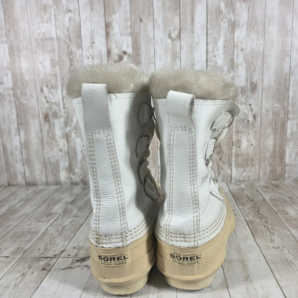 Sorel Manitou White Leather Snow Boots Womens 7‎ Made in Canada Duck Boots Fur
